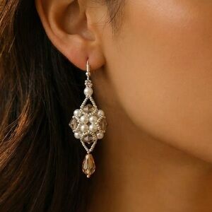 Elegant Pearl and Crystal toupe and black Drop Earrings